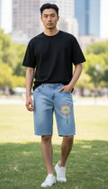 Made by Henrietta Hand-Stitched Embroidered Up-Cycled Denim Shorts