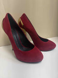 Giuseppe Zanotti Red Suede Pumps with Sculptural Gold Heel
