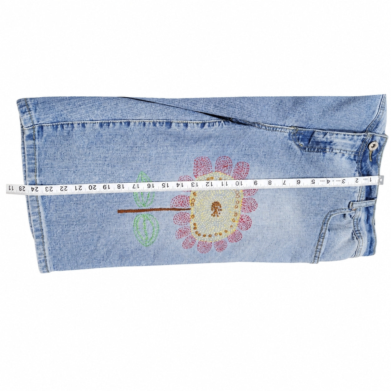 Made by Henrietta Hand-Stitched Embroidered Up-Cycled Denim Shorts