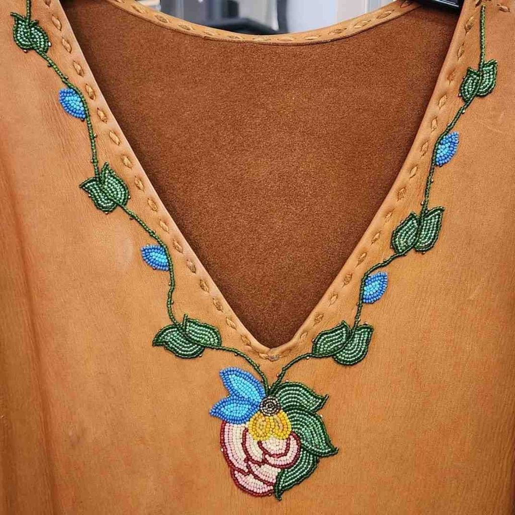 Vintage Handcrafted Beaded Leather Fringe Dress – SASS Cowboy Action Era – Large