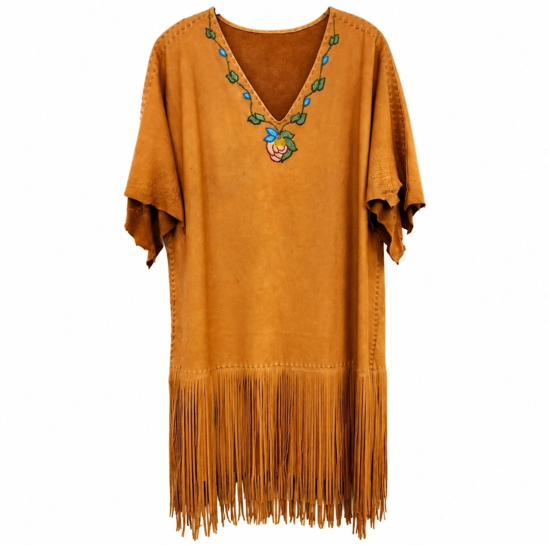 Vintage Handcrafted Beaded Leather Fringe Dress – SASS Cowboy Action Era – Large
