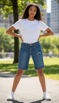 Made by Henrietta Hand-Stitched Embroidered Upcycled Denim Shorts – Size M