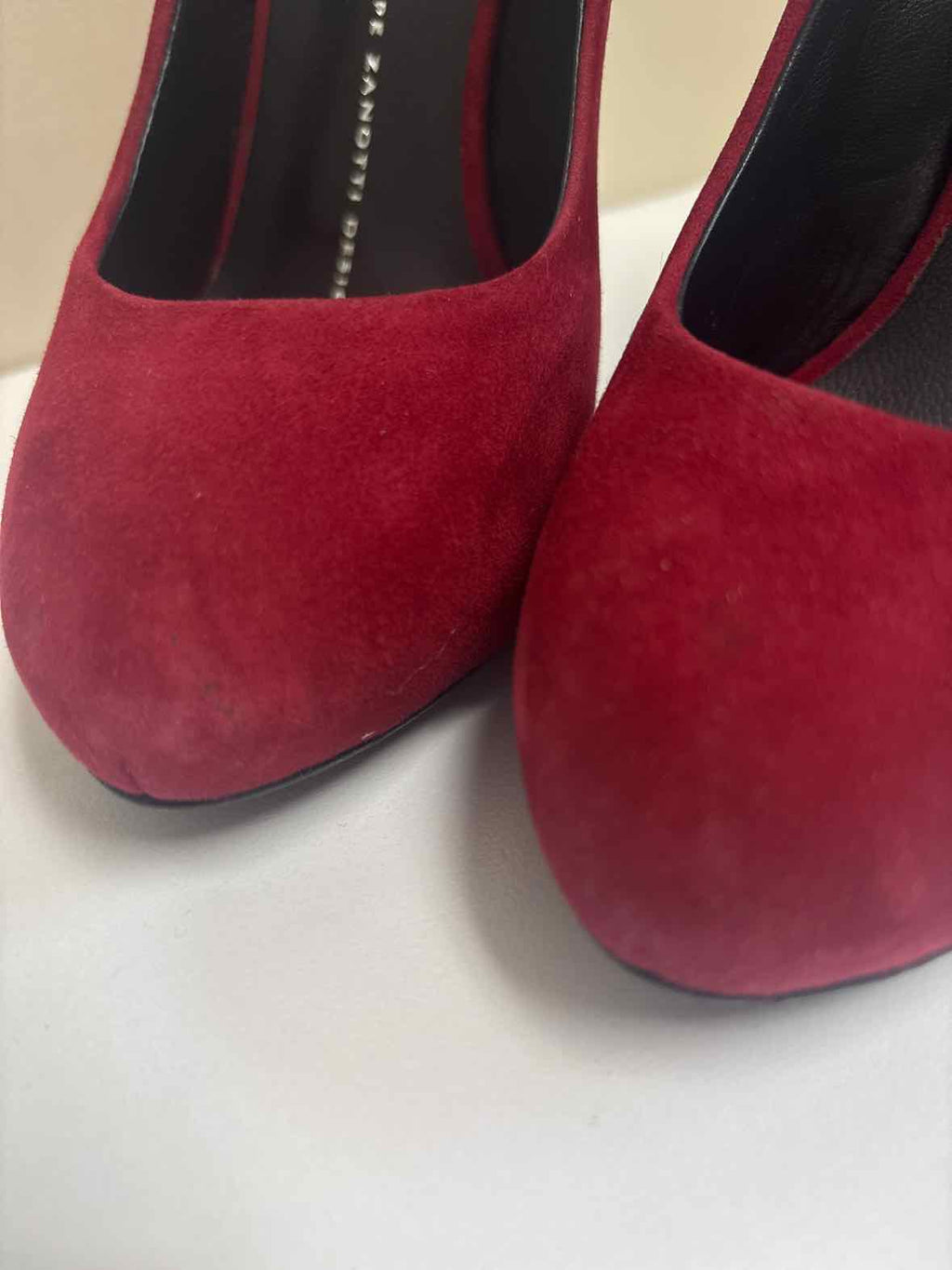 Giuseppe Zanotti Red Suede Pumps with Sculptural Gold Heel
