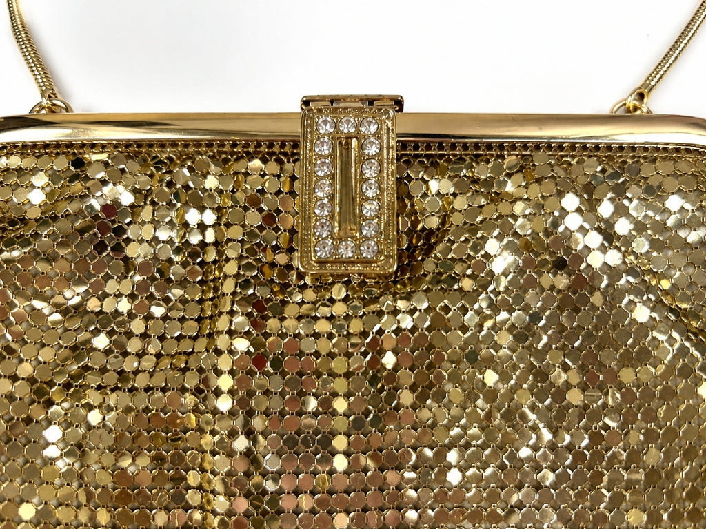 Vintage Whiting & Davis Gold Mesh Evening Purse – Art Deco Clasp (1950s–60s)