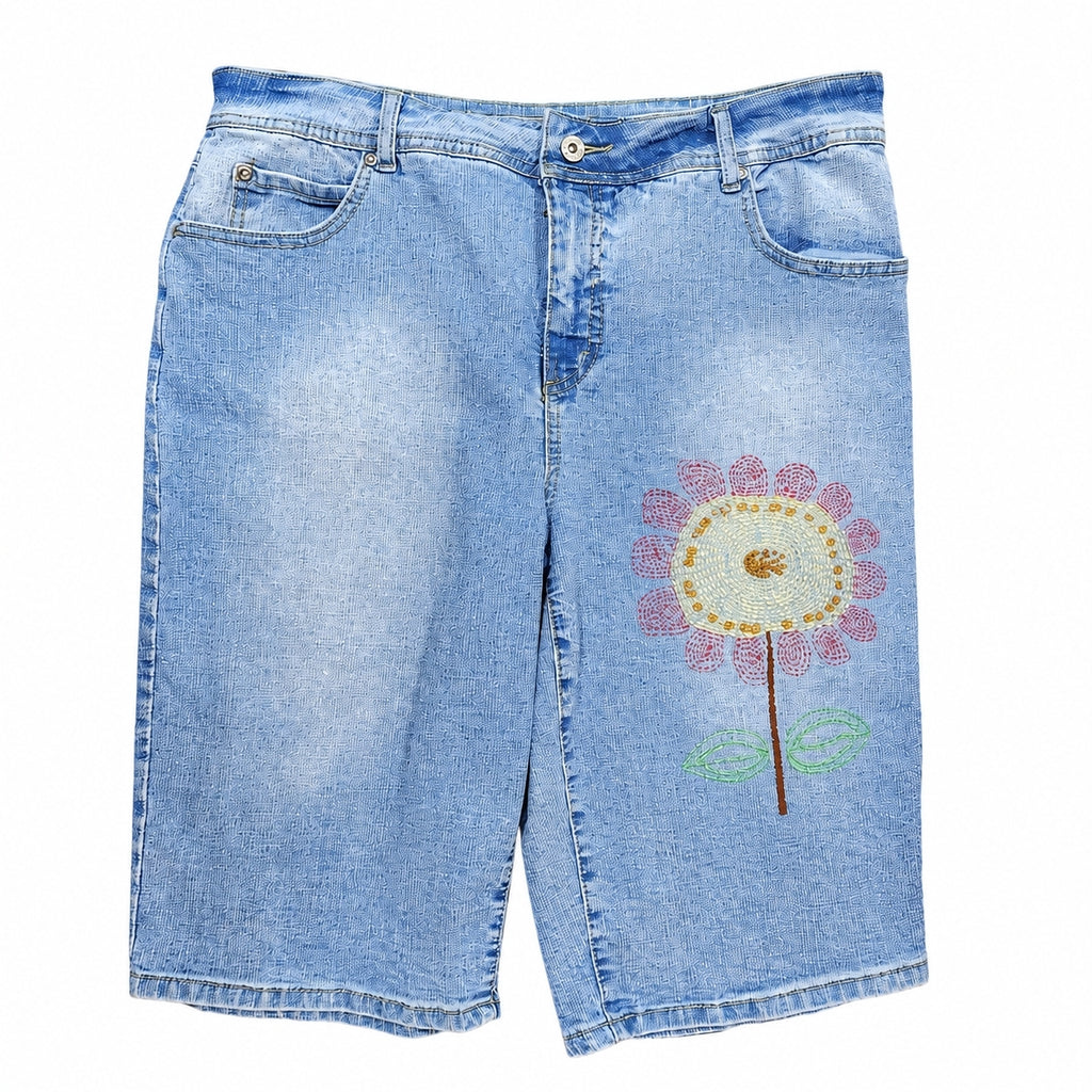 Made by Henrietta Hand-Stitched Embroidered Up-Cycled Denim Shorts