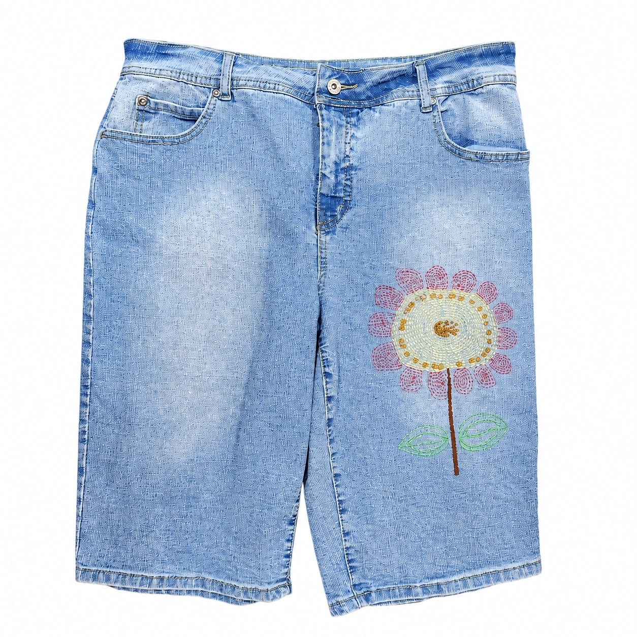 Made by Henrietta Hand-Stitched Embroidered Up-Cycled Denim Shorts