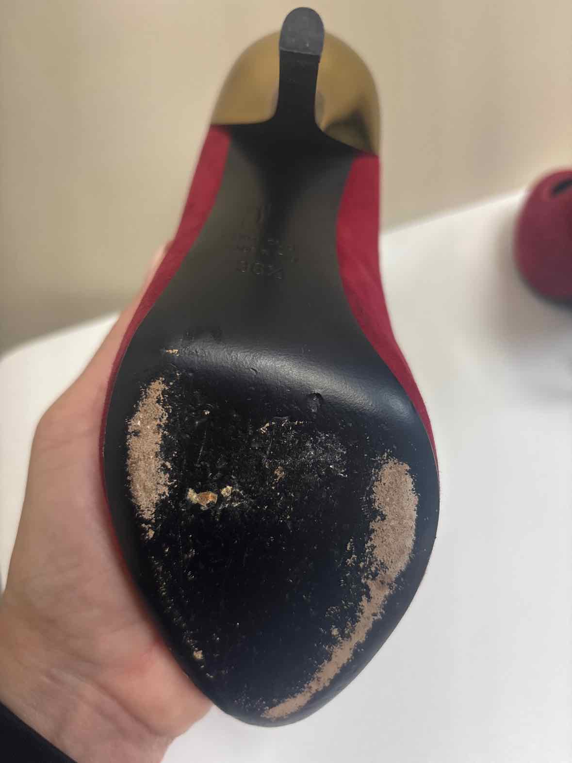 Giuseppe Zanotti Red Suede Pumps with Sculptural Gold Heel