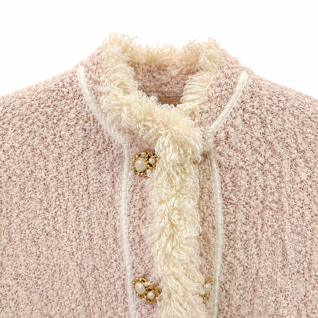 Vintage St. John Pink Bouclé Fringe Jacket – Size L
