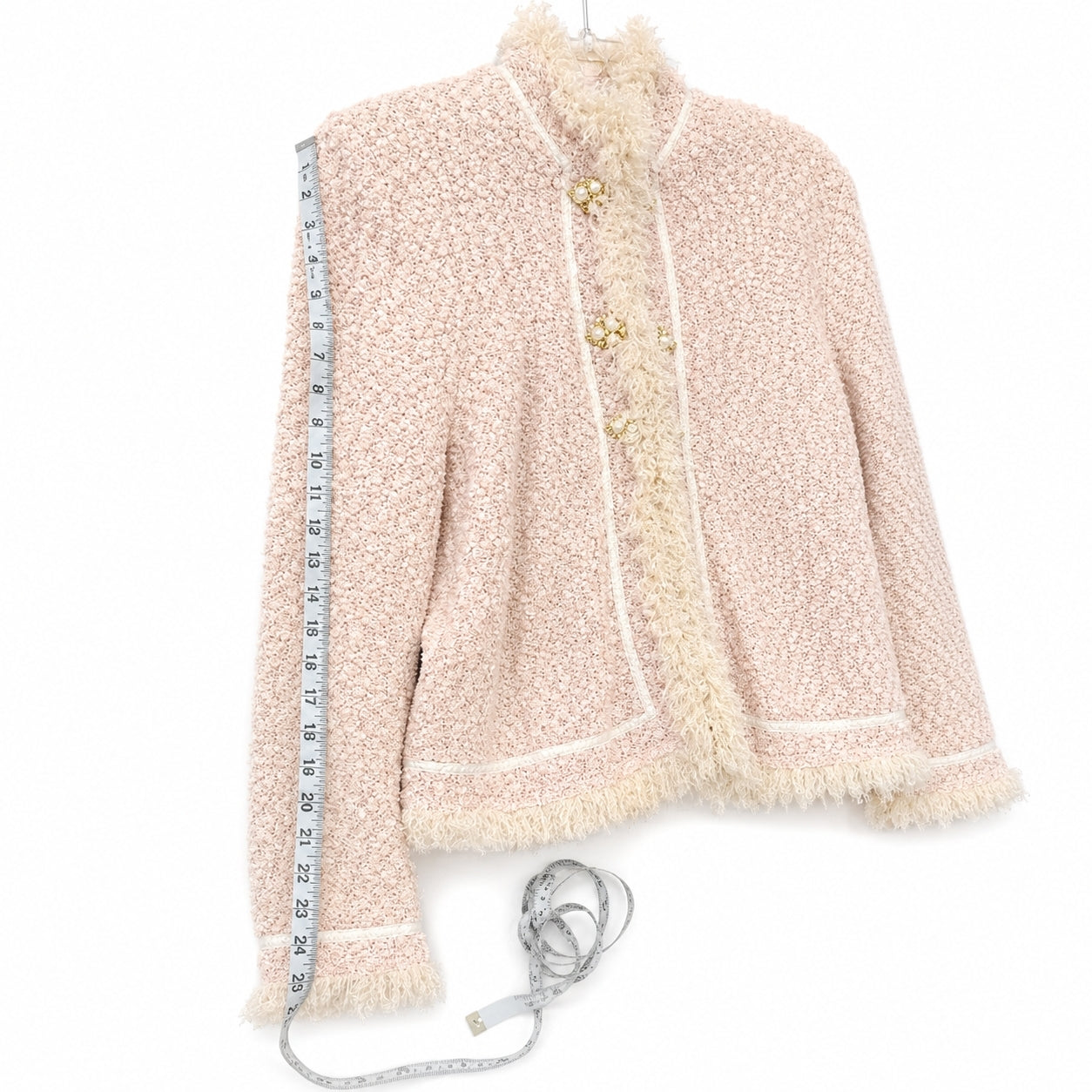 Vintage St. John Pink Bouclé Fringe Jacket – Size L