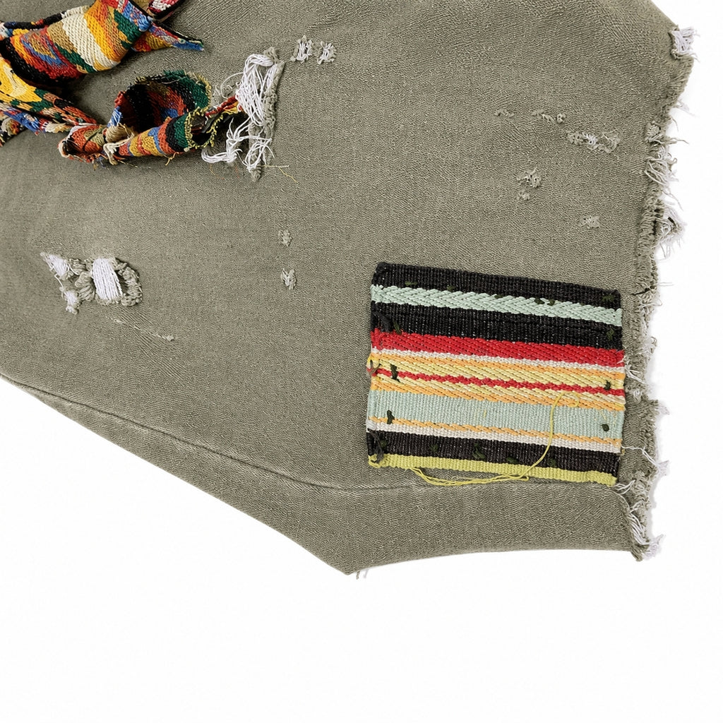 Roadside Cactus Upcycled Slow-Stitch Patchwork Denim Shorts – Medium