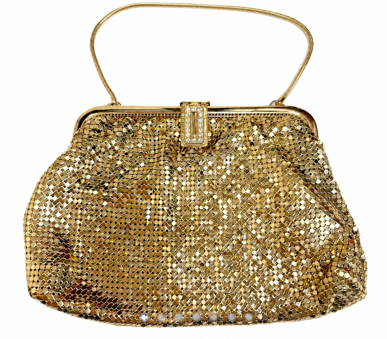 Vintage Whiting & Davis Gold Mesh Evening Purse – Art Deco Clasp (1950s–60s)