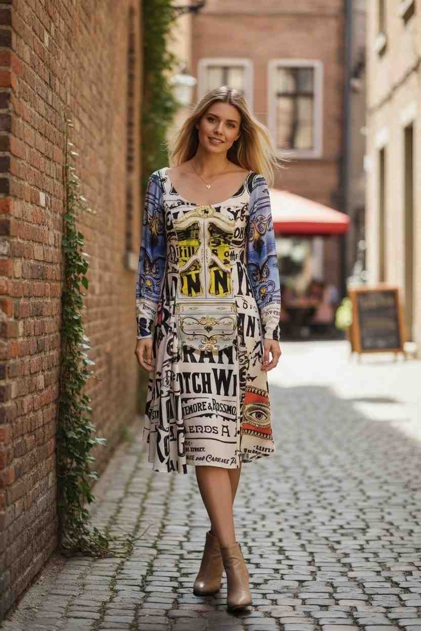 IPNG Design Artwear Dress – Small – Mixed Media Print – Rhinestone Embellished