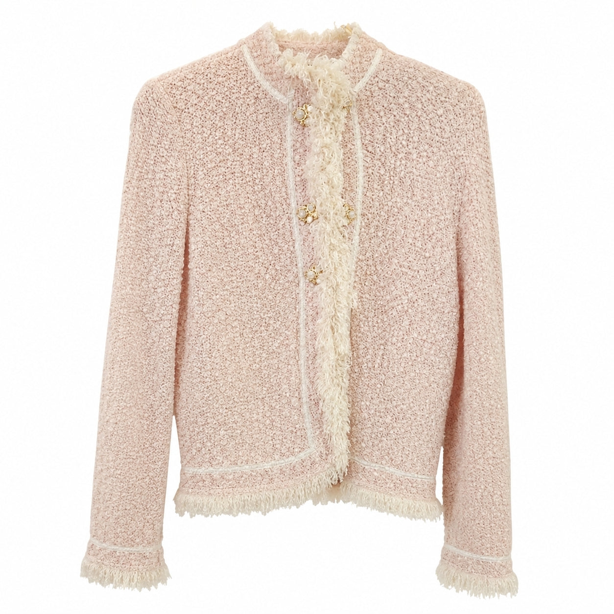 Vintage St. John Pink Bouclé Fringe Jacket – Size L