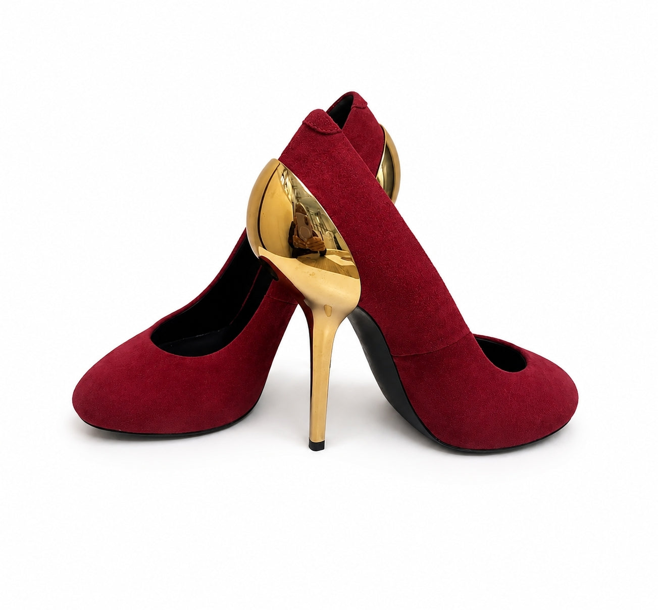 Giuseppe Zanotti Red Suede Pumps with Sculptural Gold Heel