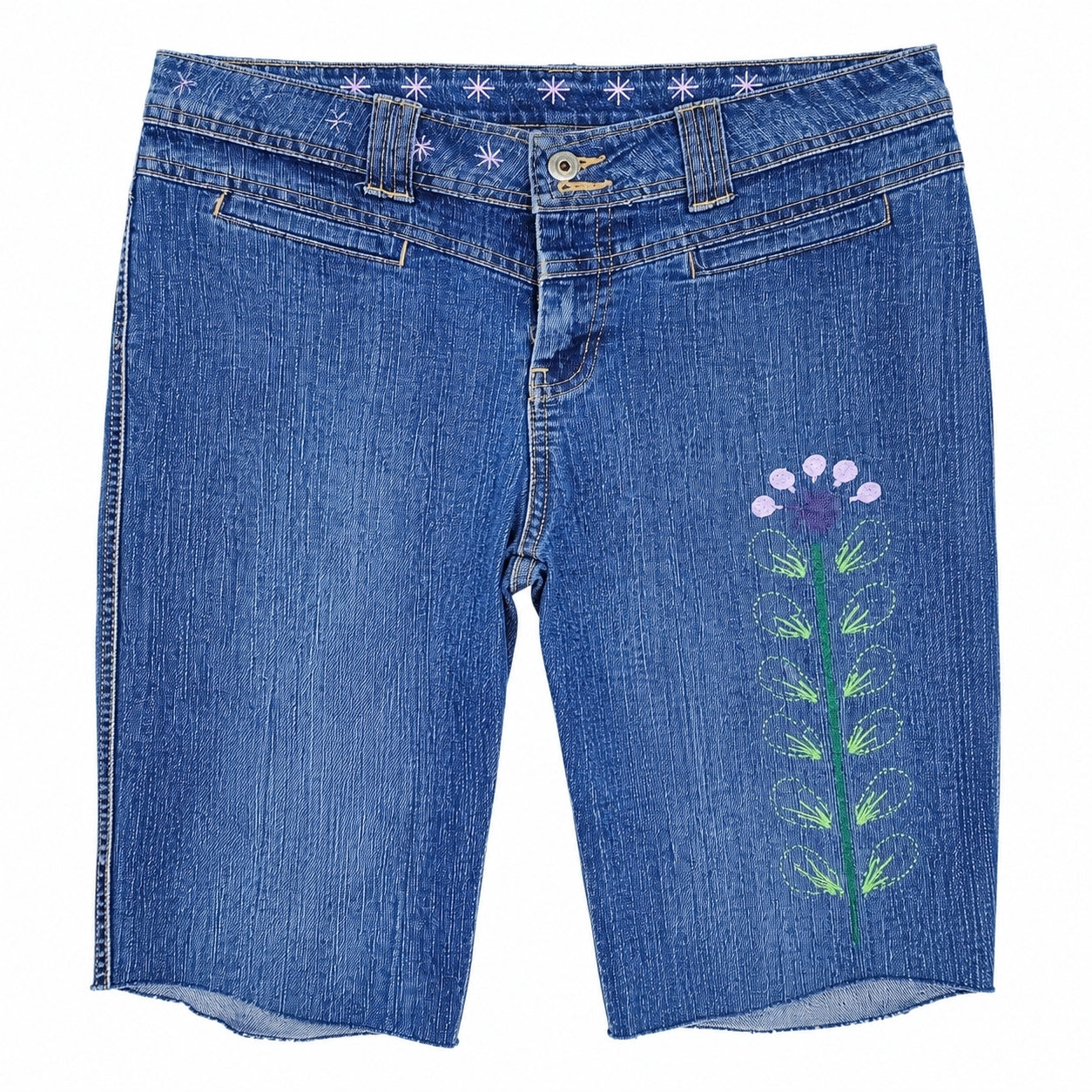 Made by Henrietta Hand-Stitched Embroidered Upcycled Denim Shorts – Size M