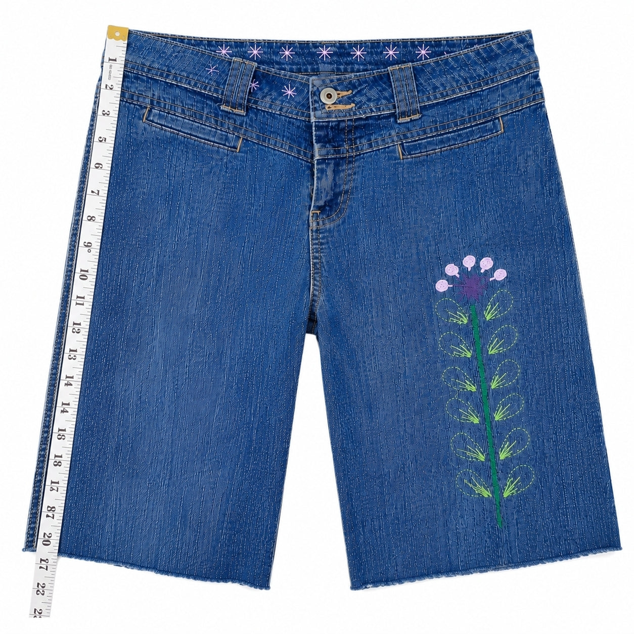 Made by Henrietta Hand-Stitched Embroidered Upcycled Denim Shorts – Size M