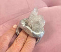 Raw Quartz Crystal Double Finger Statement Ring – Silver Tone