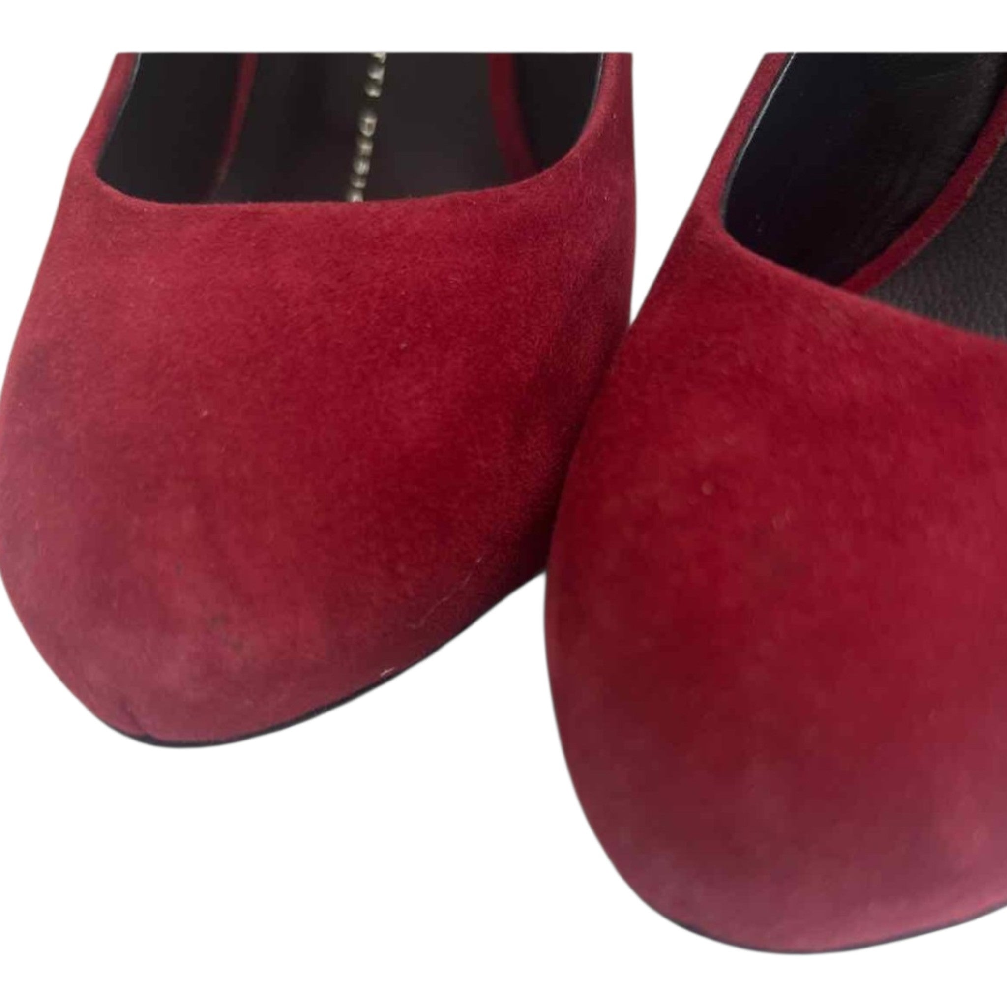 Giuseppe Zanotti Red Suede Pumps with Sculptural Gold Heel