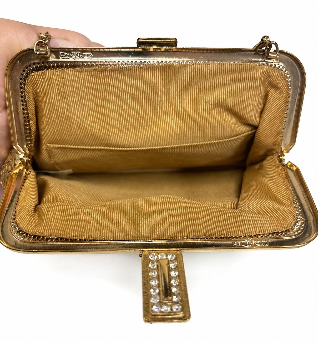 Vintage Whiting & Davis Gold Mesh Evening Purse – Art Deco Clasp (1950s–60s)