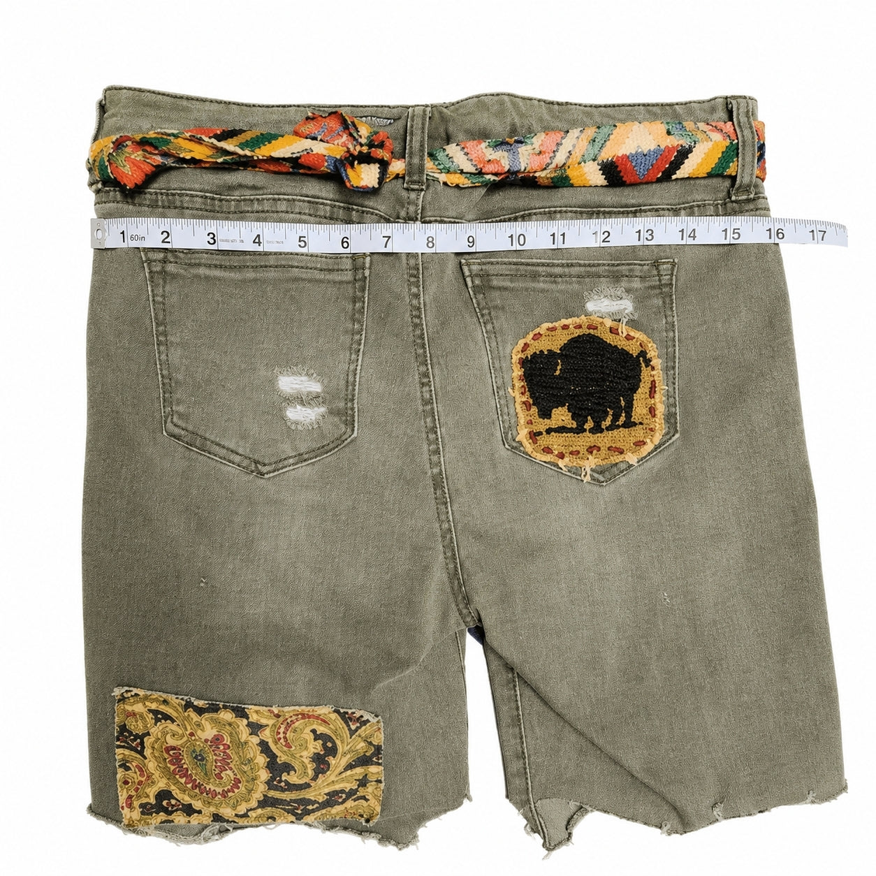 Roadside Cactus Upcycled Slow-Stitch Patchwork Denim Shorts – Medium