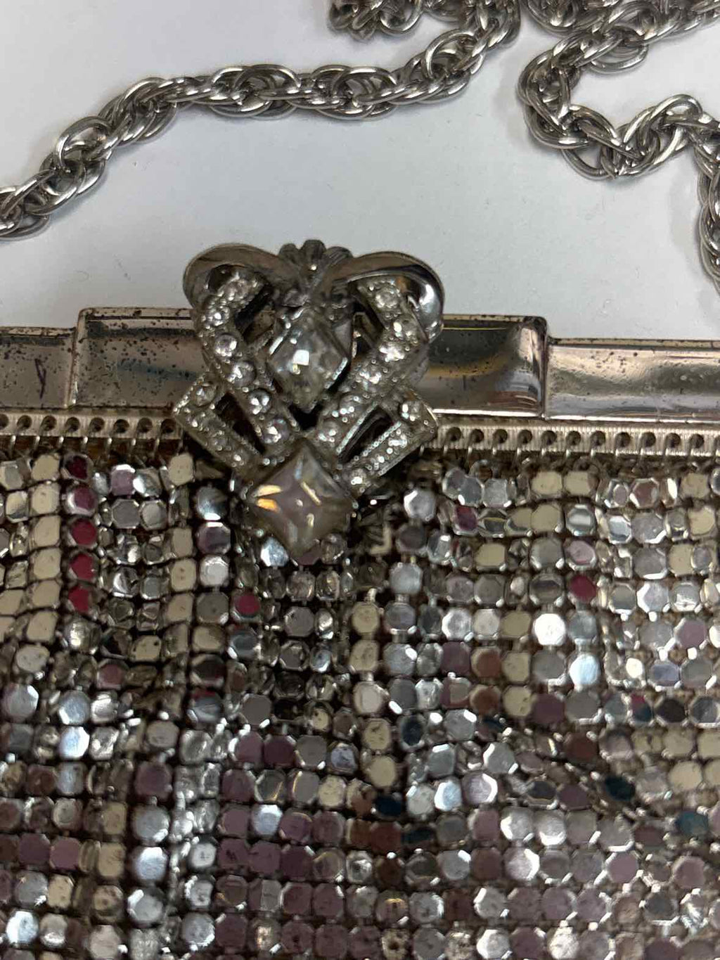 Vintage Whiting & Davis Silver Mesh Evening Purse – Art Deco Clasp (1950s–60s)