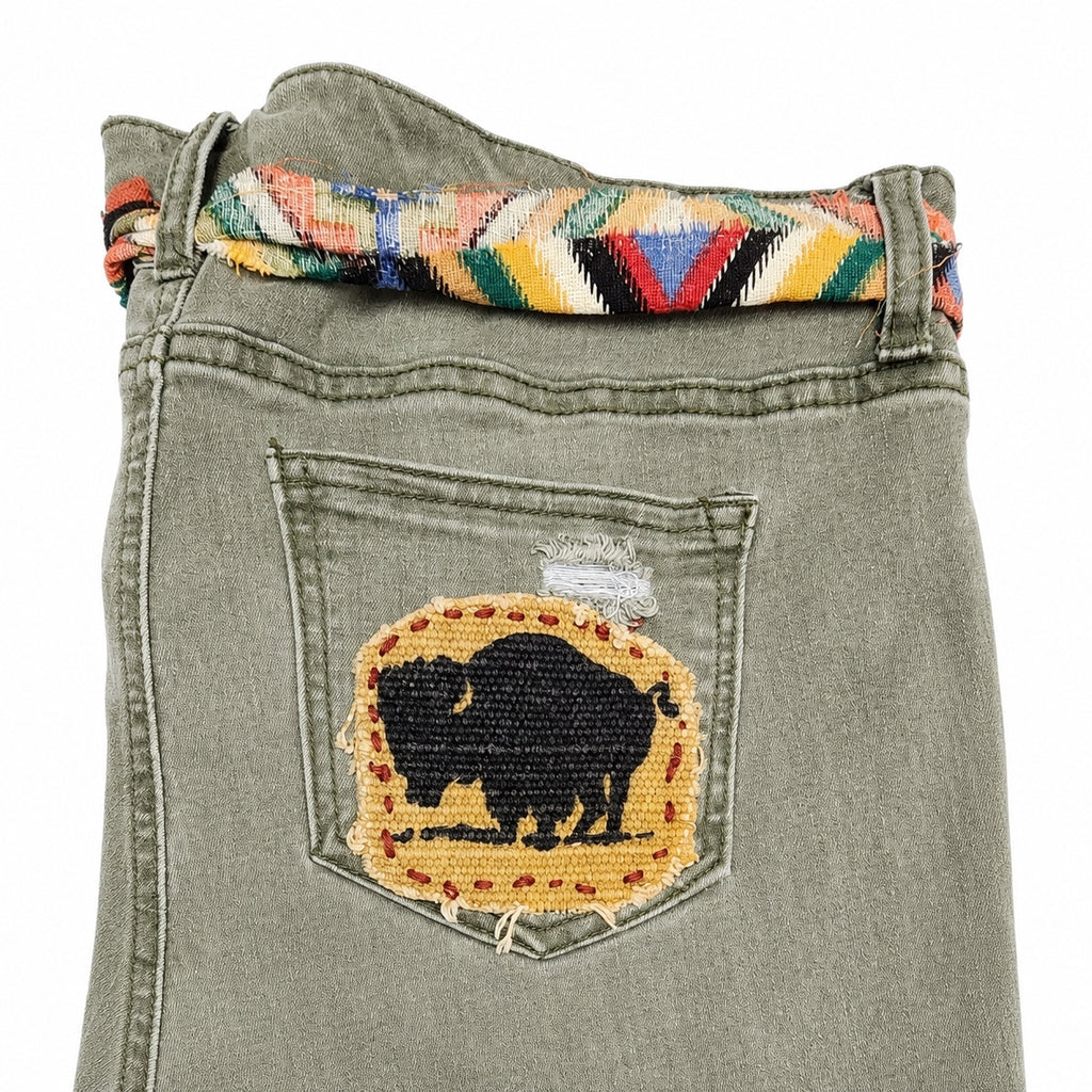 Roadside Cactus Upcycled Slow-Stitch Patchwork Denim Shorts – Medium