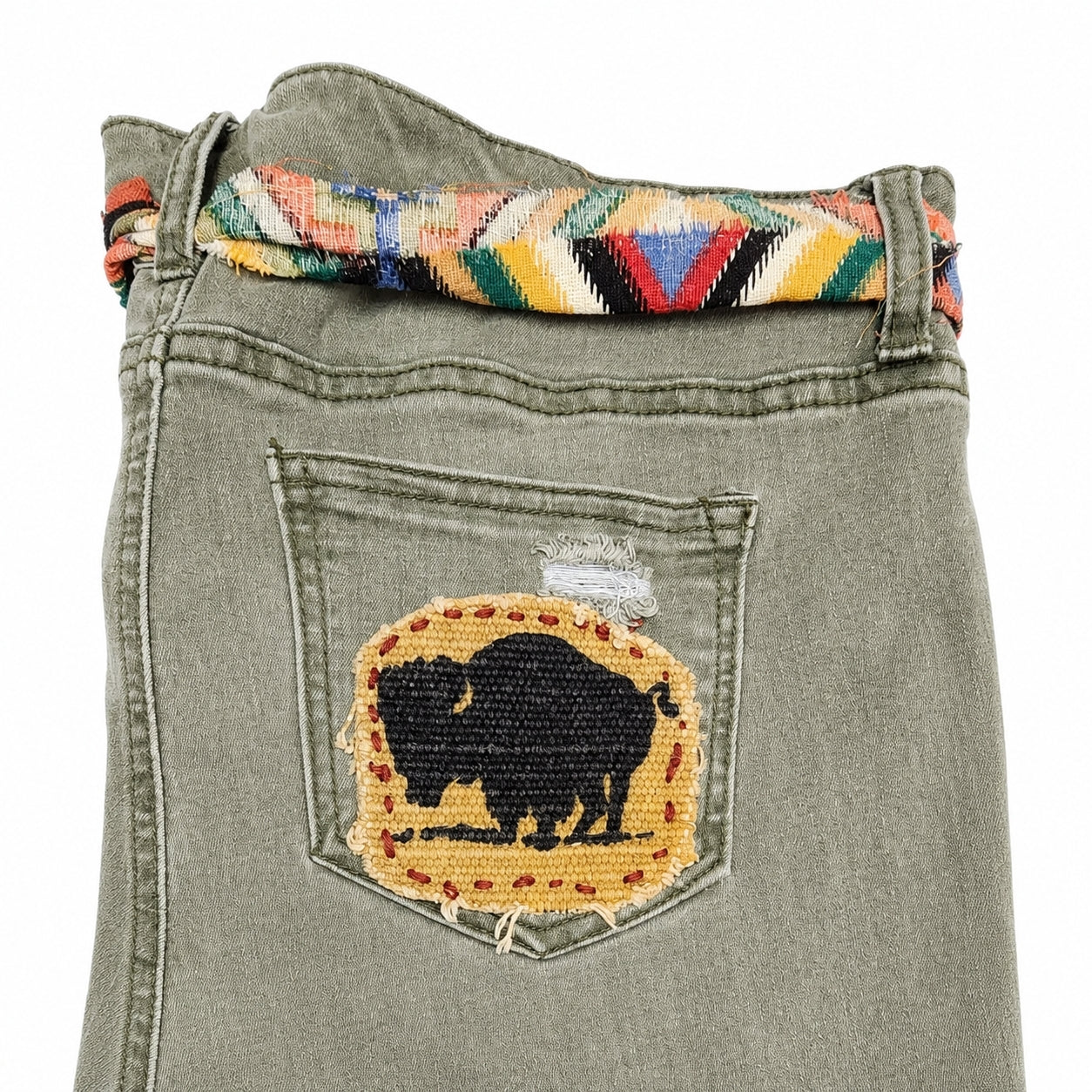 Roadside Cactus Upcycled Slow-Stitch Patchwork Denim Shorts – Medium