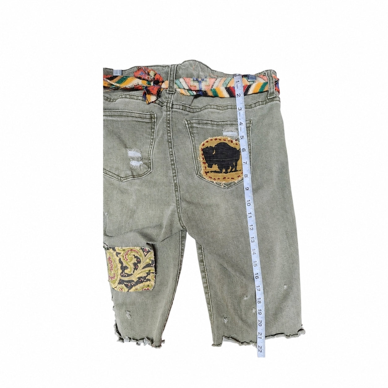 Roadside Cactus Upcycled Slow-Stitch Patchwork Denim Shorts – Medium